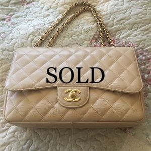 Rare Chanel Single Flap Beige Jumbo Caviar GHW